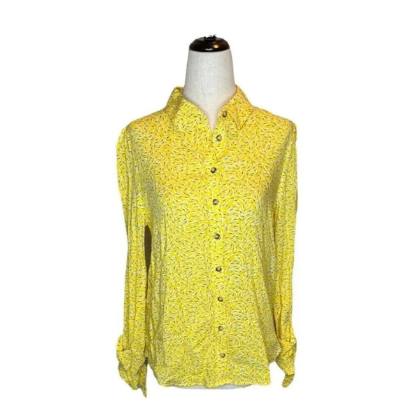Maeve Anthropologie Size 0 Blithe Yellow Printed Button Down Blouse Top - Picture 11 of 11